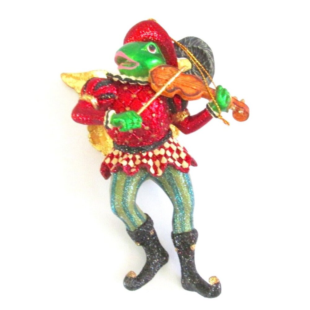 Bronners Fiddler Frog Christmas Ornament Violin Musician Holiday Decor 6" Tall